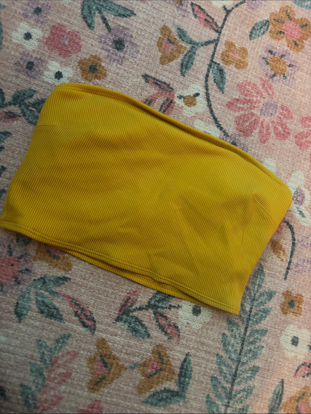 aerie Ribbed Strapless Bandeau Crop Top in Mustard Yellow
